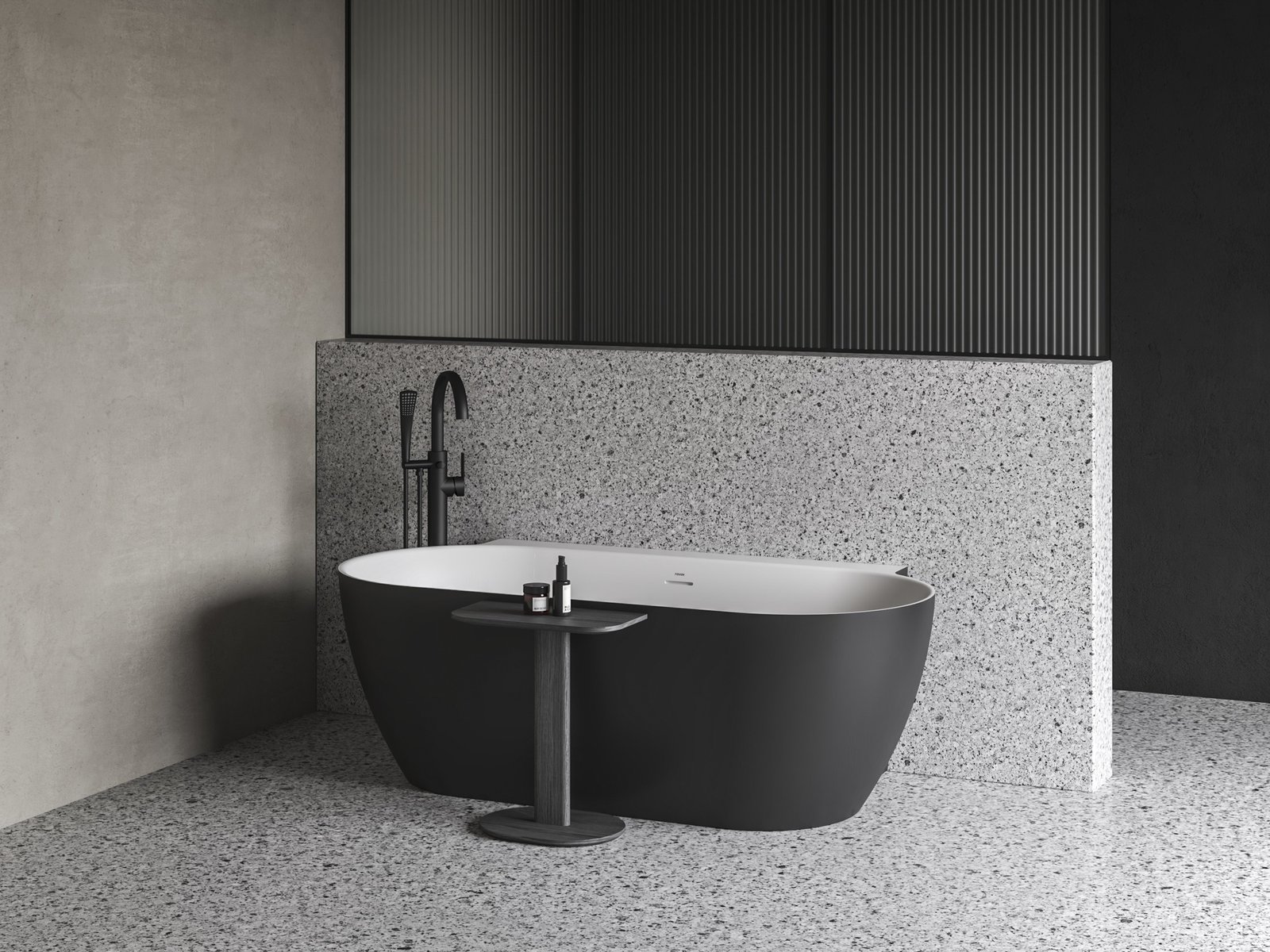 Ravak Freedom Wall II Tec 170×87 cm, akrilkád, Fekete/fehér, fekete/fehér/króm lefolyó, CC71700000