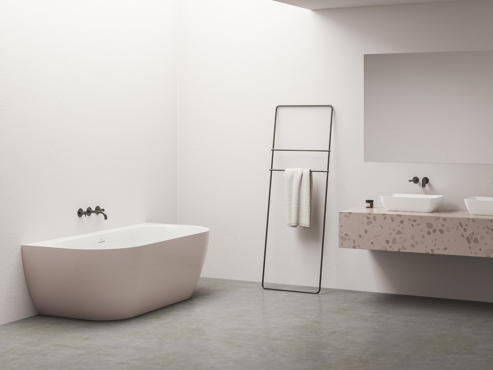 Ravak Freedom Wall Tec 170×87 cm, akrilkád, Alabaster Pink/fehér, fehér/fekete/króm lefolyó, CE31600000