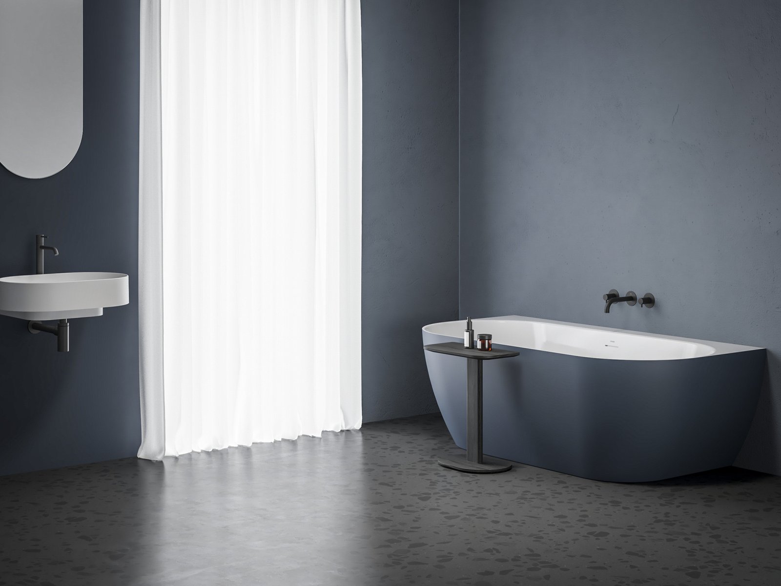 Ravak Freedom Wall Tec 170×87 cm, akrilkád, Deepsea Blue/fehér, fehér/fekete/króm lefolyó,  CE31400000