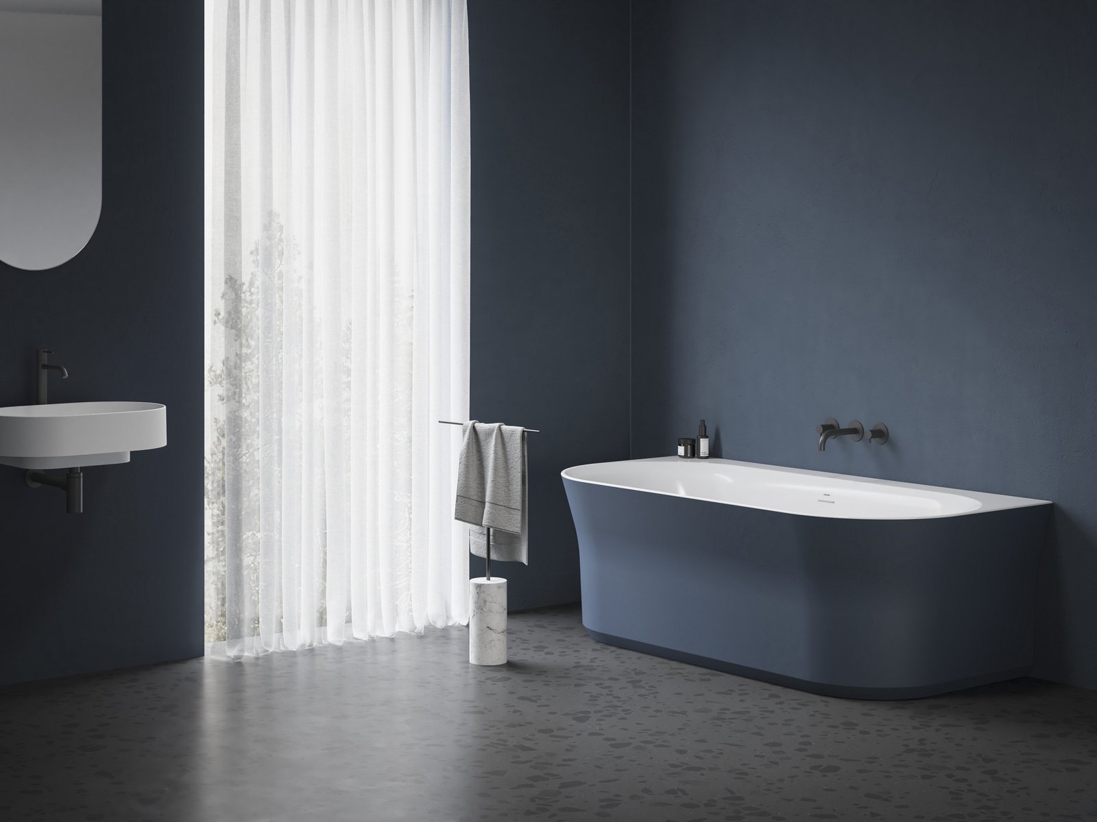 Ravak Ypsilon Wall akrilkád Deepsea Blue színben, 178×86 cm, fehér/fekete/króm leeresztővel, cikksz.: XC00100070